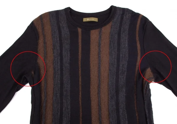 ワイズフォーメンY's for men モヘヤ混ダブルフェイスストライプニットセーター 紺茶グレー3 K-102064_002