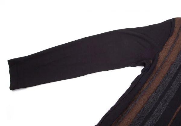 ワイズフォーメンY's for men モヘヤ混ダブルフェイスストライプニットセーター 紺茶グレー3 K-102064_005