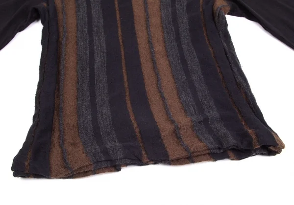 ワイズフォーメンY's for men モヘヤ混ダブルフェイスストライプニットセーター 紺茶グレー3 K-102064_007