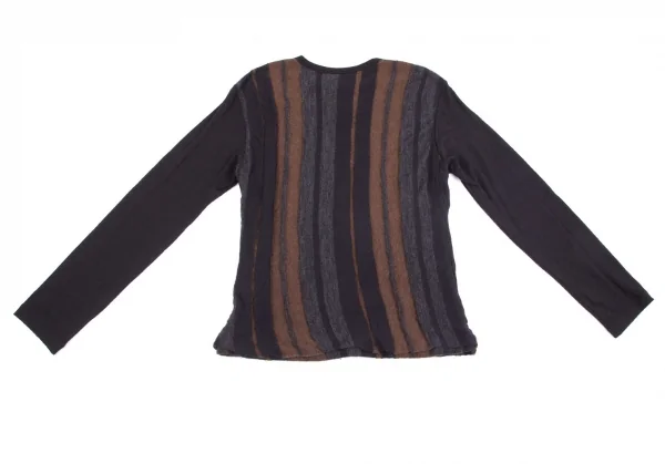 ワイズフォーメンY's for men モヘヤ混ダブルフェイスストライプニットセーター 紺茶グレー3 K-102064_009