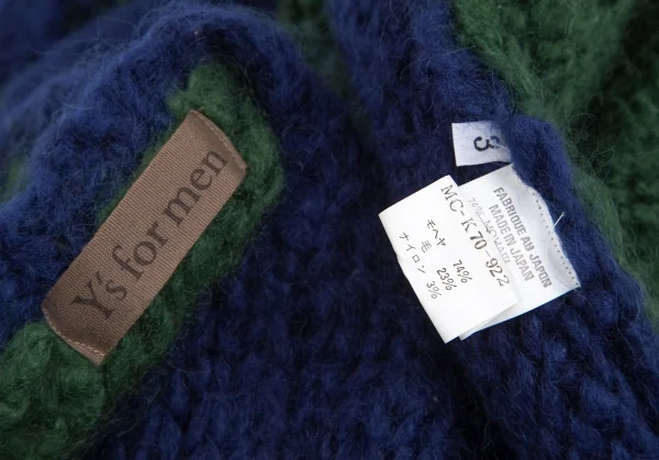 ワイズフォーメンY's for men モヘヤウール配色切替ロングニットセーター 緑青3 K-102067_013