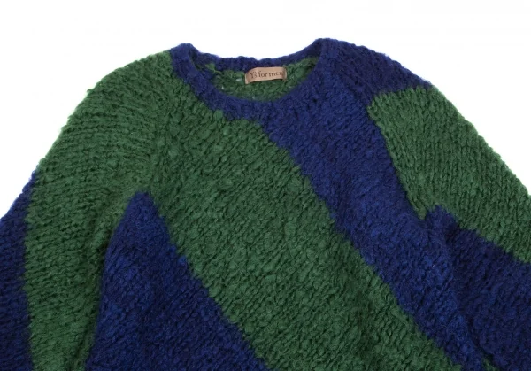 ワイズフォーメンY's for men モヘヤウール配色切替ロングニットセーター 緑青3 K-102067_002