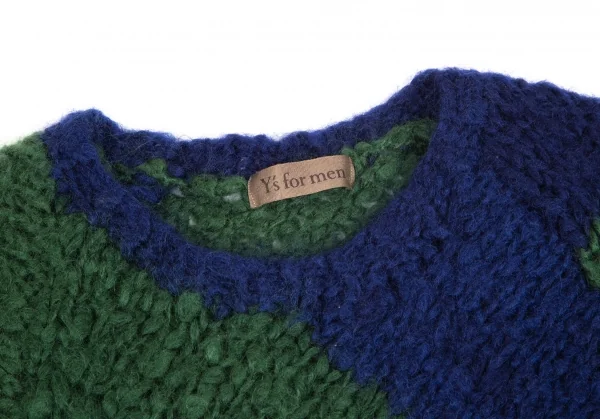 ワイズフォーメンY's for men モヘヤウール配色切替ロングニットセーター 緑青3 K-102067_003