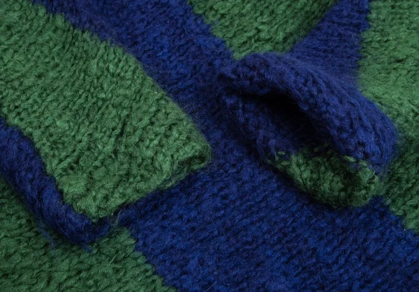 ワイズフォーメンY's for men モヘヤウール配色切替ロングニットセーター 緑青3 K-102067_005