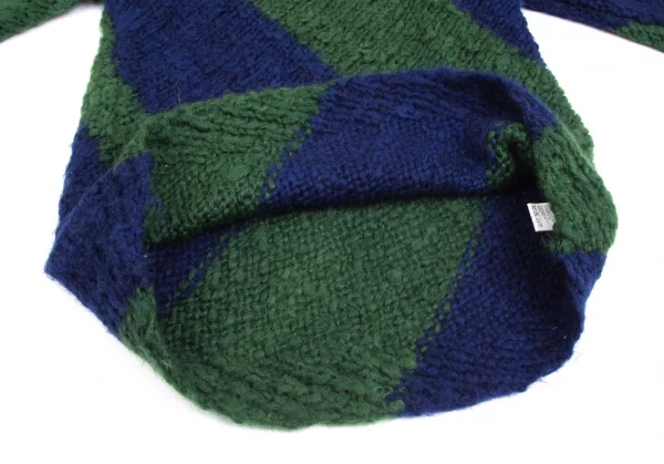 ワイズフォーメンY's for men モヘヤウール配色切替ロングニットセーター 緑青3 K-102067_007