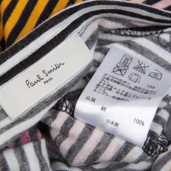 ポールスミス Paul Smith マルチドットプリントボーダーカットソー 白黒マルチM K-102077_016