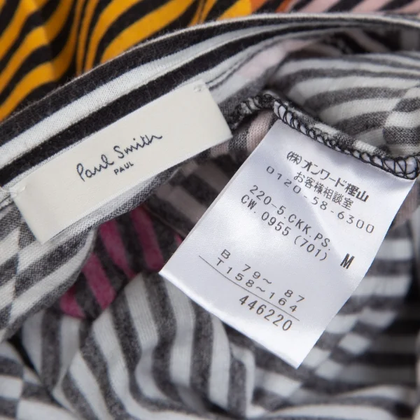 ポールスミス Paul Smith マルチドットプリントボーダーカットソー 白黒マルチM K-102077_017