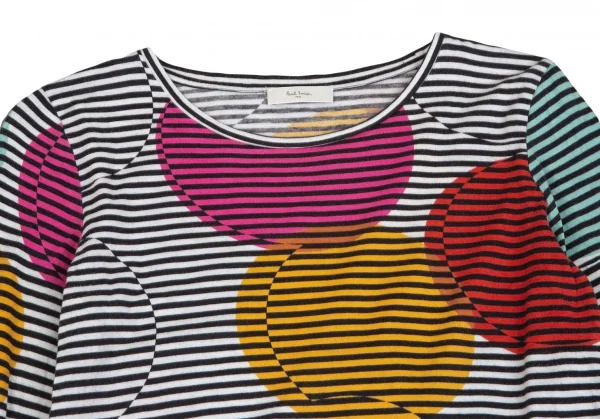 ポールスミス Paul Smith マルチドットプリントボーダーカットソー 白黒マルチM K-102077_002