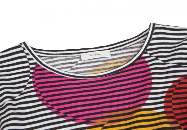 ポールスミス Paul Smith マルチドットプリントボーダーカットソー 白黒マルチM K-102077_003