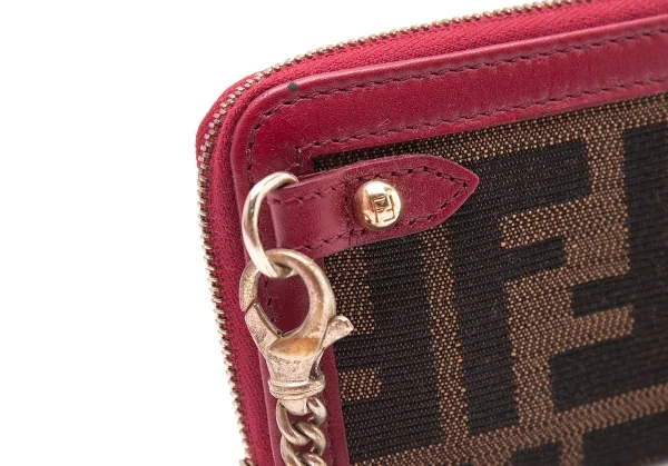 フェンディFENDI ズッカ柄チェーンコインケース 赤茶 K-102092_002