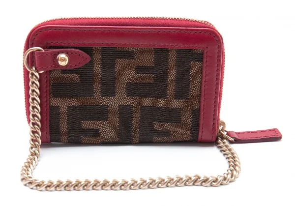 フェンディFENDI ズッカ柄チェーンコインケース 赤茶 K-102092_003