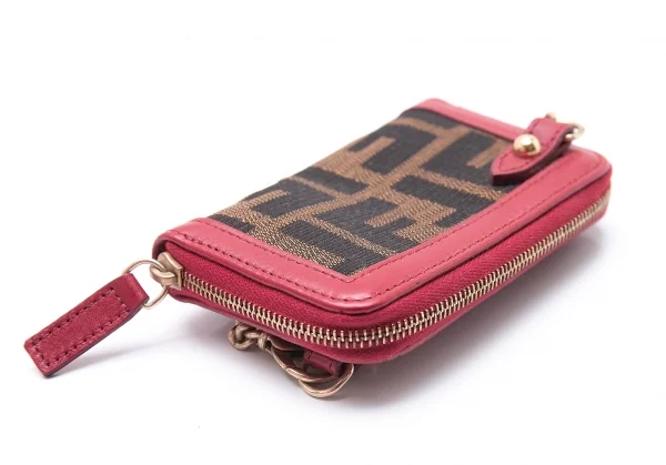 フェンディFENDI ズッカ柄チェーンコインケース 赤茶 K-102092_005
