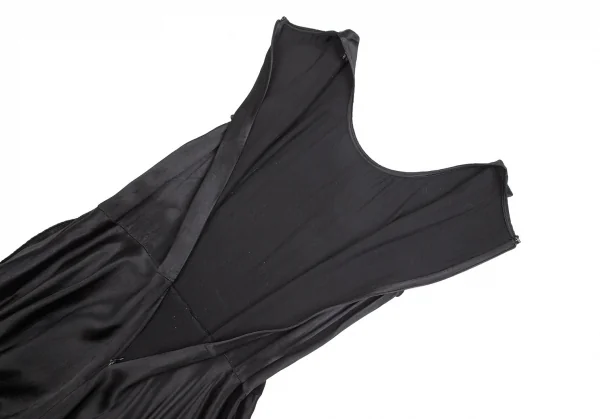 トリココムデギャルソンtricot COMME des GARCONS製品染めレーヨンサテン裾裁ち切り貼り付けノースリーブワンピース 黒M K-102122_012