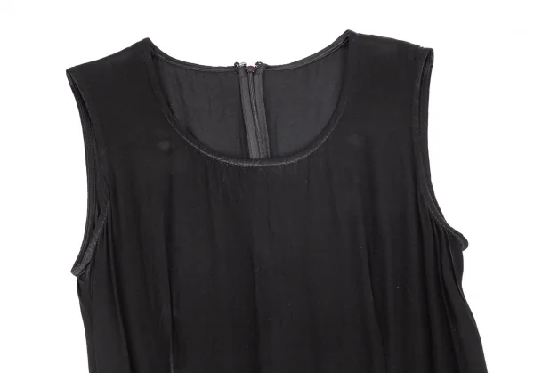 トリココムデギャルソンtricot COMME des GARCONS製品染めレーヨンサテン裾裁ち切り貼り付けノースリーブワンピース 黒M K-102122_003