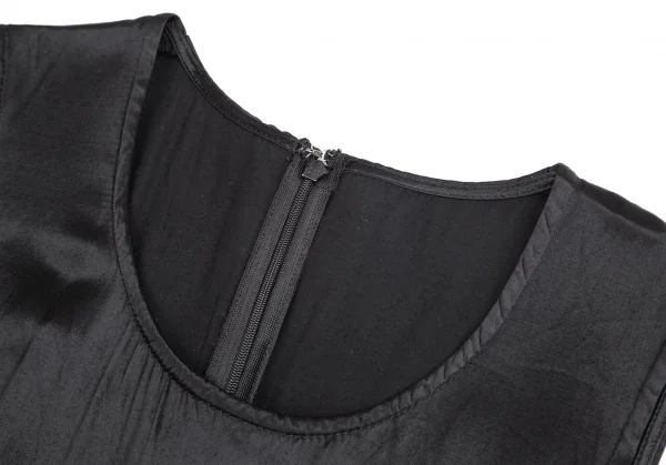 トリココムデギャルソンtricot COMME des GARCONS製品染めレーヨンサテン裾裁ち切り貼り付けノースリーブワンピース 黒M K-102122_004
