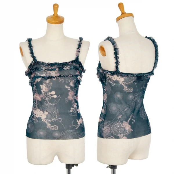 ジャンポールゴルチエJean Paul GAULTIER フラワーフリルパワーネットキャミソール 青白40 K-102144_001