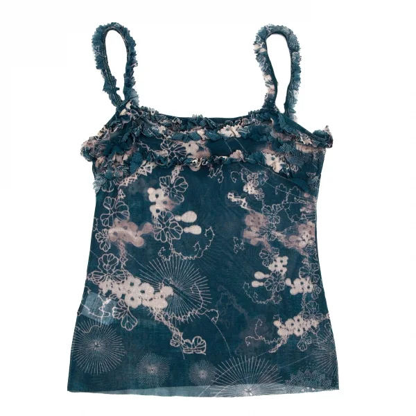 ジャンポールゴルチエJean Paul GAULTIER フラワーフリルパワーネットキャミソール 青白40 K-102144_002