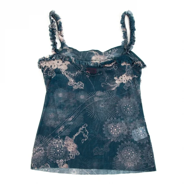 ジャンポールゴルチエJean Paul GAULTIER フラワーフリルパワーネットキャミソール 青白40 K-102144_008