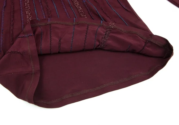 ジャンポールゴルチエJean Paul GAULTIER ランダム刺繍フリルストレッチカットソー ワインレッド40 K-102145_010