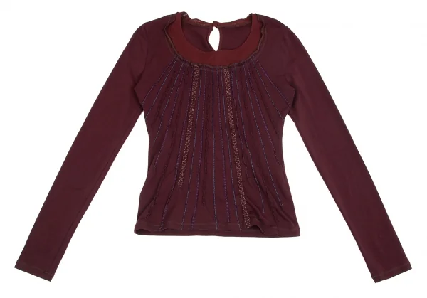 ジャンポールゴルチエJean Paul GAULTIER ランダム刺繍フリルストレッチカットソー ワインレッド40 K-102145_002