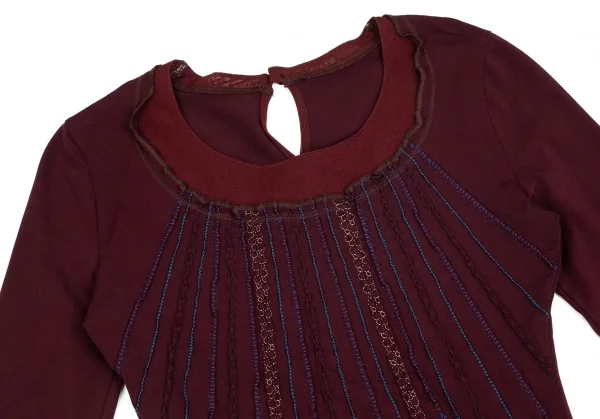 ジャンポールゴルチエJean Paul GAULTIER ランダム刺繍フリルストレッチカットソー ワインレッド40 K-102145_003