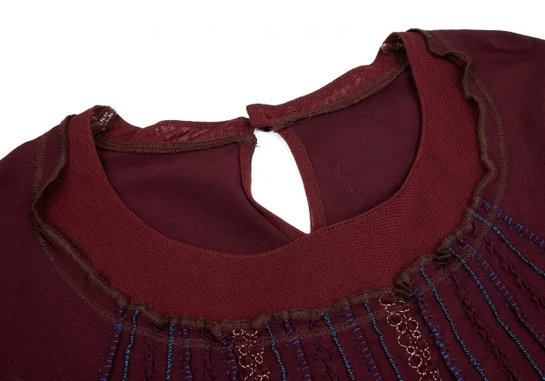 ジャンポールゴルチエJean Paul GAULTIER ランダム刺繍フリルストレッチカットソー ワインレッド40 K-102145_004