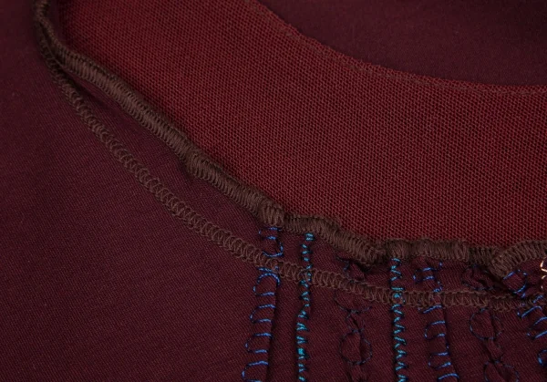 ジャンポールゴルチエJean Paul GAULTIER ランダム刺繍フリルストレッチカットソー ワインレッド40 K-102145_005