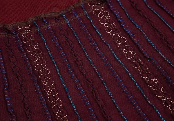 ジャンポールゴルチエJean Paul GAULTIER ランダム刺繍フリルストレッチカットソー ワインレッド40 K-102145_006