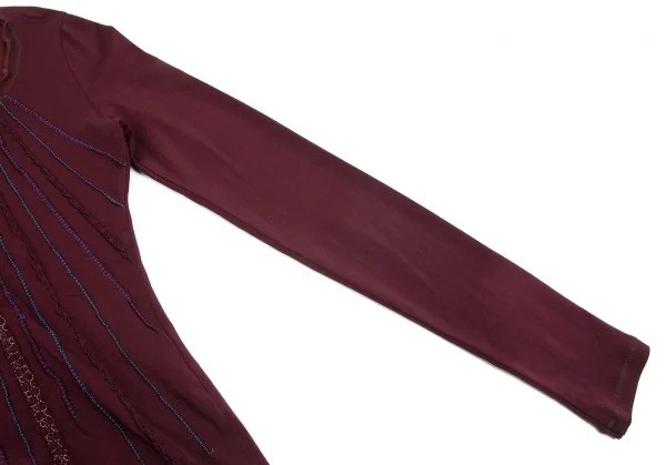 ジャンポールゴルチエJean Paul GAULTIER ランダム刺繍フリルストレッチカットソー ワインレッド40 K-102145_007