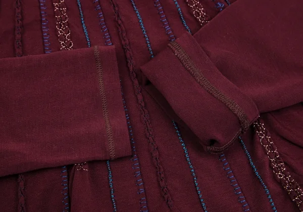 ジャンポールゴルチエJean Paul GAULTIER ランダム刺繍フリルストレッチカットソー ワインレッド40 K-102145_008