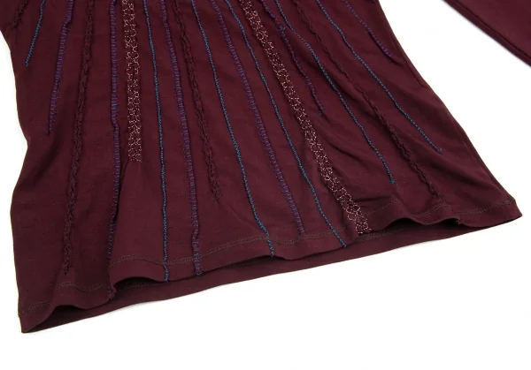 ジャンポールゴルチエJean Paul GAULTIER ランダム刺繍フリルストレッチカットソー ワインレッド40 K-102145_009