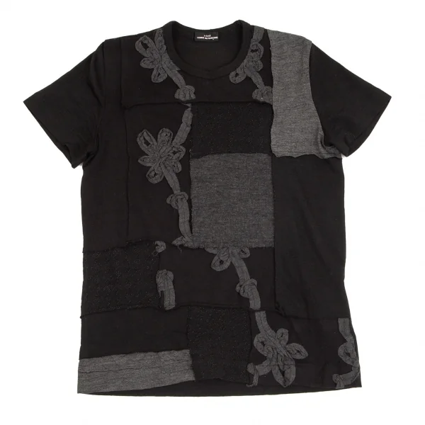 トリココムデギャルソンtricot COMME des GARCONS ウールシワ加工パッチワークTシャツ 黒S位 K-102163_001
