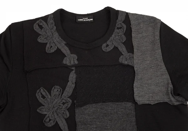 トリココムデギャルソンtricot COMME des GARCONS ウールシワ加工パッチワークTシャツ 黒S位 K-102163_002