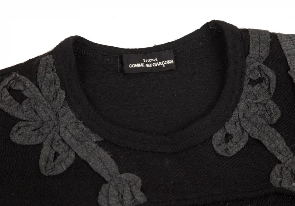 トリココムデギャルソンtricot COMME des GARCONS ウールシワ加工パッチワークTシャツ 黒S位 K-102163_003