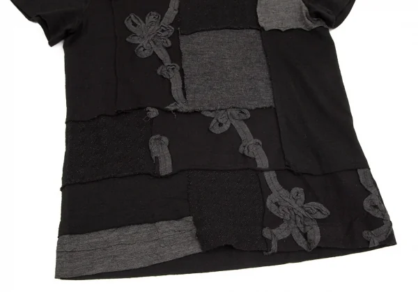 トリココムデギャルソンtricot COMME des GARCONS ウールシワ加工パッチワークTシャツ 黒S位 K-102163_005