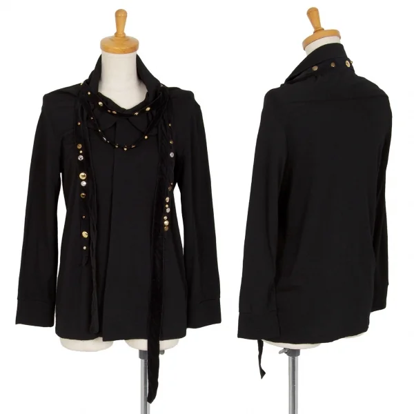 トリココムデギャルソンtricot COMME des GARCONS スタッズストール着脱ラウンドカラーウールシャツ 黒M位 K-102167_001