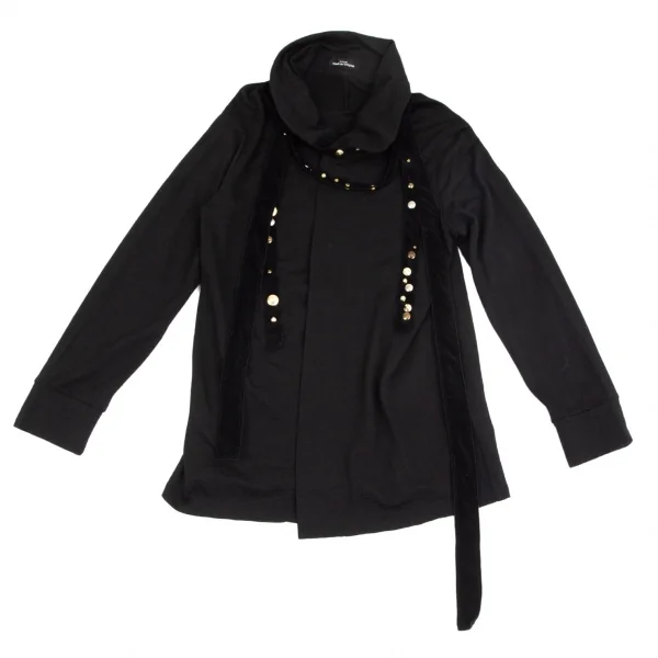 トリココムデギャルソンtricot COMME des GARCONS スタッズストール着脱ラウンドカラーウールシャツ 黒M位 K-102167_002
