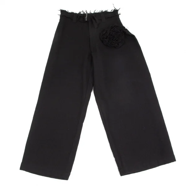 トリココムデギャルソンtricot COMME des GARCONSウエストダブルベルトコサージュ縮絨ワイドパンツ 黒M K-102174_001