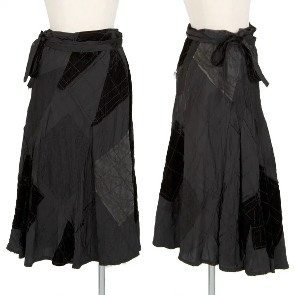 トリココムデギャルソンtricot COMME des GARCONS異素材貼り付けステッチラップスカート 黒M K-102181_001