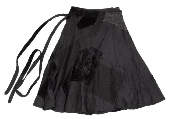 トリココムデギャルソンtricot COMME des GARCONS異素材貼り付けステッチラップスカート 黒M K-102181_010