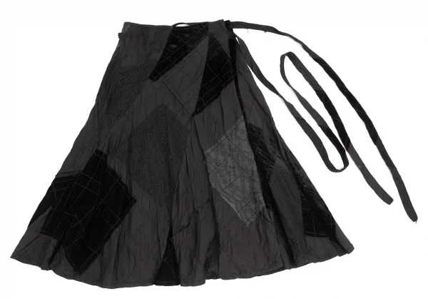 トリココムデギャルソンtricot COMME des GARCONS異素材貼り付けステッチラップスカート 黒M K-102181_002