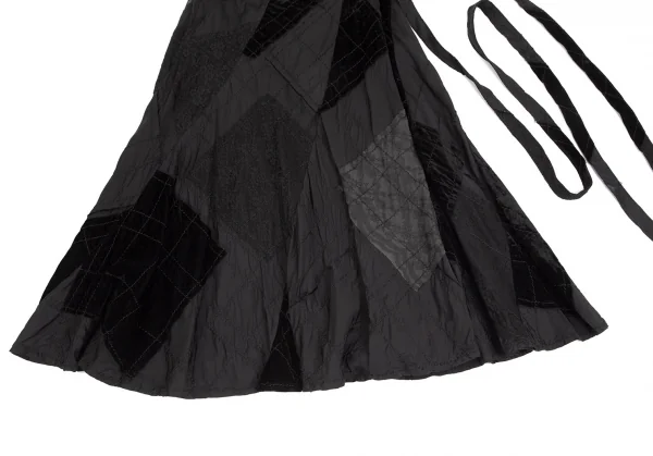 トリココムデギャルソンtricot COMME des GARCONS異素材貼り付けステッチラップスカート 黒M K-102181_004