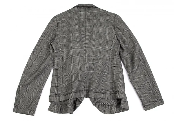 ローブドシャンブル コムデギャルソンrobe de chambre COMME des GARCONS グレンチェックボタンレスフリルジャケット グレー黒M位 K-102187_013