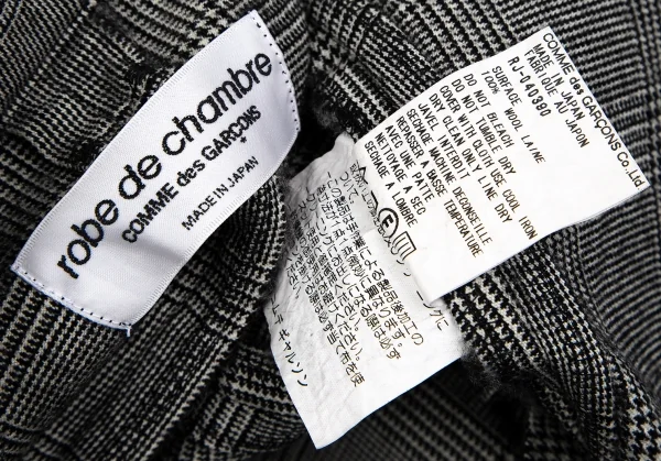 ローブドシャンブル コムデギャルソンrobe de chambre COMME des GARCONS グレンチェックボタンレスフリルジャケット グレー黒M位 K-102187_016