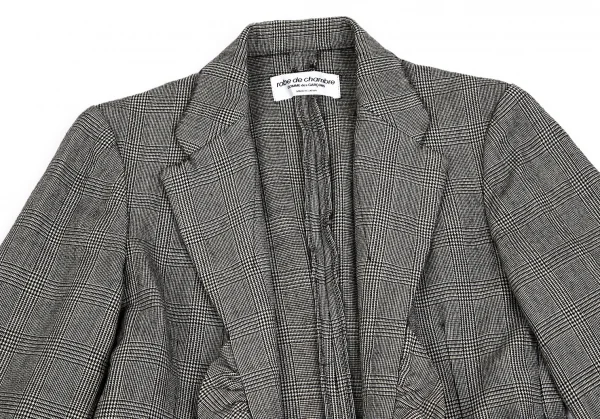 ローブドシャンブル コムデギャルソンrobe de chambre COMME des GARCONS グレンチェックボタンレスフリルジャケット グレー黒M位 K-102187_003