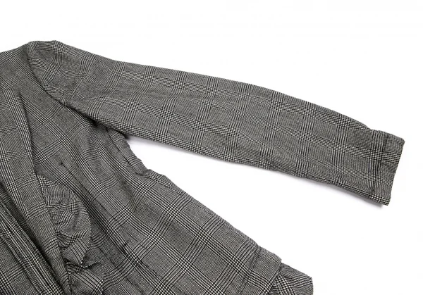 ローブドシャンブル コムデギャルソンrobe de chambre COMME des GARCONS グレンチェックボタンレスフリルジャケット グレー黒M位 K-102187_006