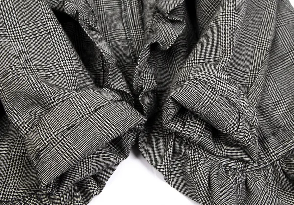 ローブドシャンブル コムデギャルソンrobe de chambre COMME des GARCONS グレンチェックボタンレスフリルジャケット グレー黒M位 K-102187_008