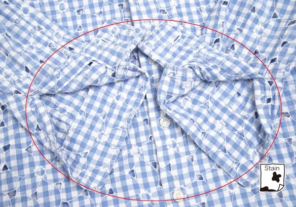 ジュンヤワタナベ コムデギャルソンJUNYA WATANABE COMME des GARCONS フラワーエンブロイダリーレースギンガムチェック七分袖シャツ 水色白S K-102209_011