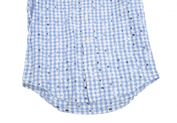 ジュンヤワタナベ コムデギャルソンJUNYA WATANABE COMME des GARCONS フラワーエンブロイダリーレースギンガムチェック七分袖シャツ 水色白S K-102209_012