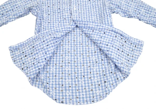 ジュンヤワタナベ コムデギャルソンJUNYA WATANABE COMME des GARCONS フラワーエンブロイダリーレースギンガムチェック七分袖シャツ 水色白S K-102209_013